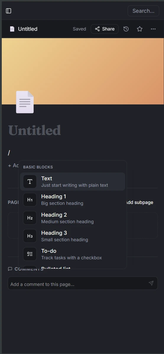 Notion clone — mobile 6